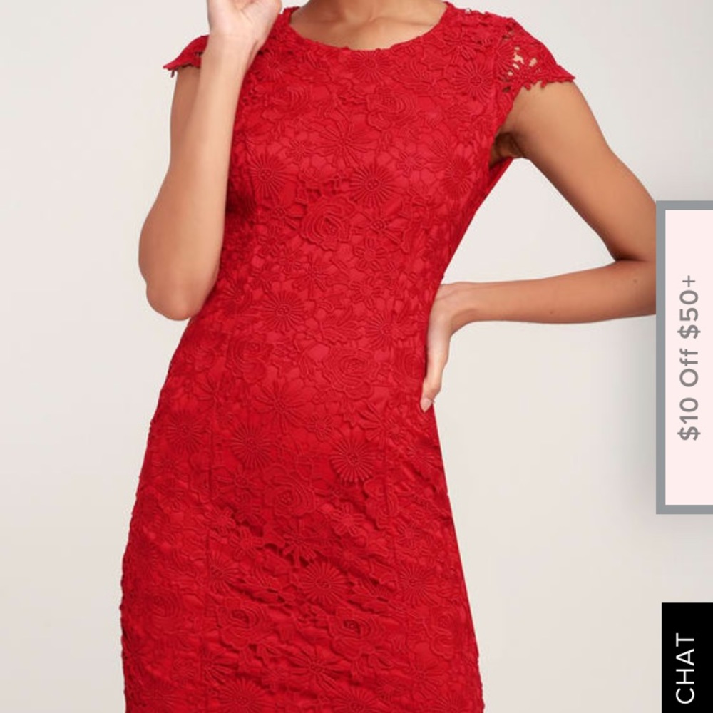 Lulus Romance language red backless lace dress (S)